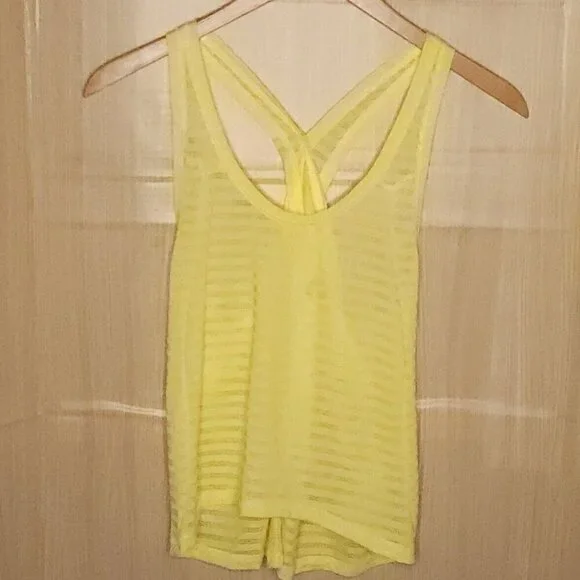 Zyia Bright Yellow Striped Open Back Tank Top Medium - Picture 1 of 6